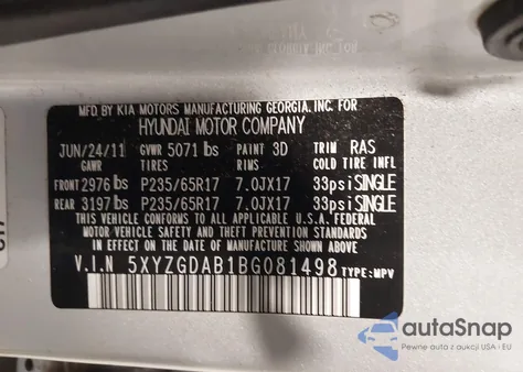 2011 Hyundai Santa Fe Gls from USA, damaged, VIN 5XYZGDAB1BG081498
